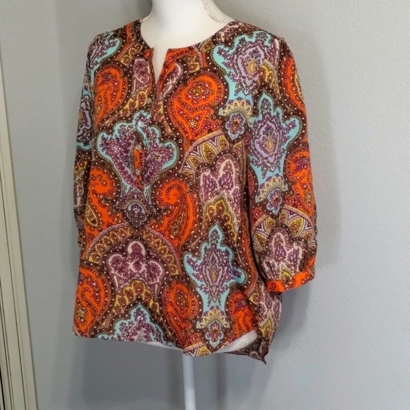 Umgee USA blouse top paisley print size medium teal orange multicolor for Fall - Picture 2 of 9
